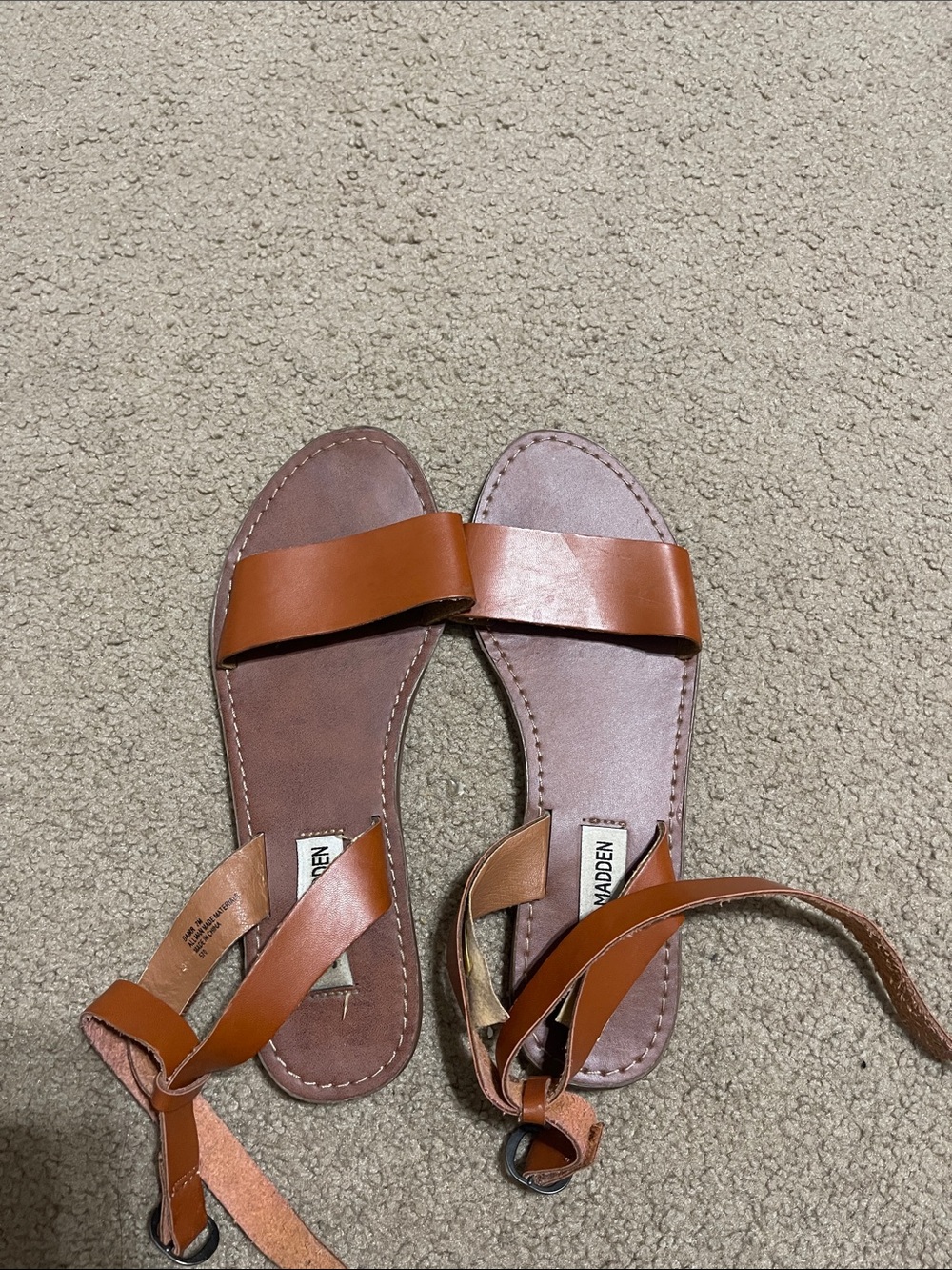 Steve Madden Tan/Brown Leather Ankle-Strap Slide Sandals